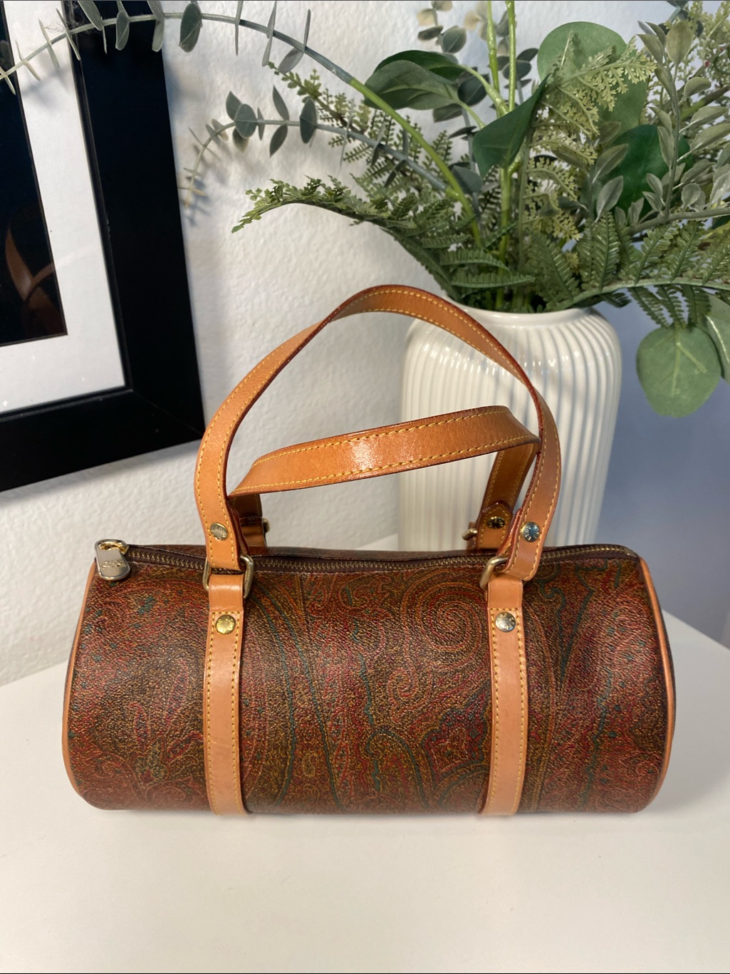 Vintage 1996 Etro Milano Red Paisley Barrel 26 Bag